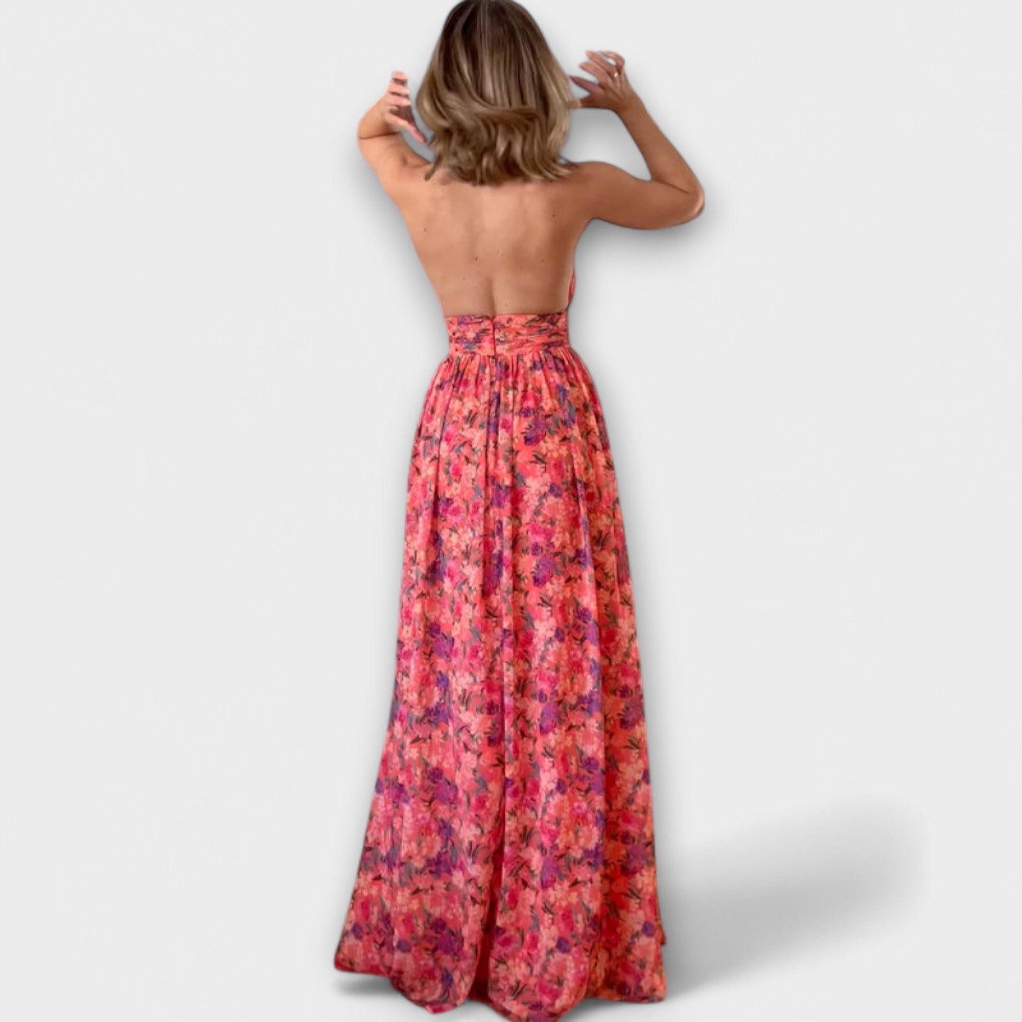 Backless Maxi Dress With Floral Pattern