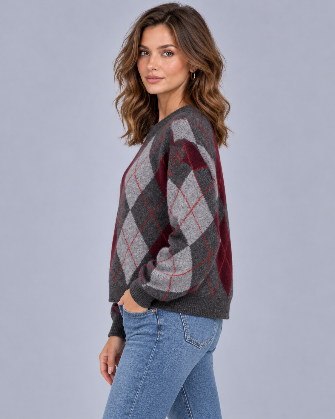 Women's Argyle Jumper with Crew Neck