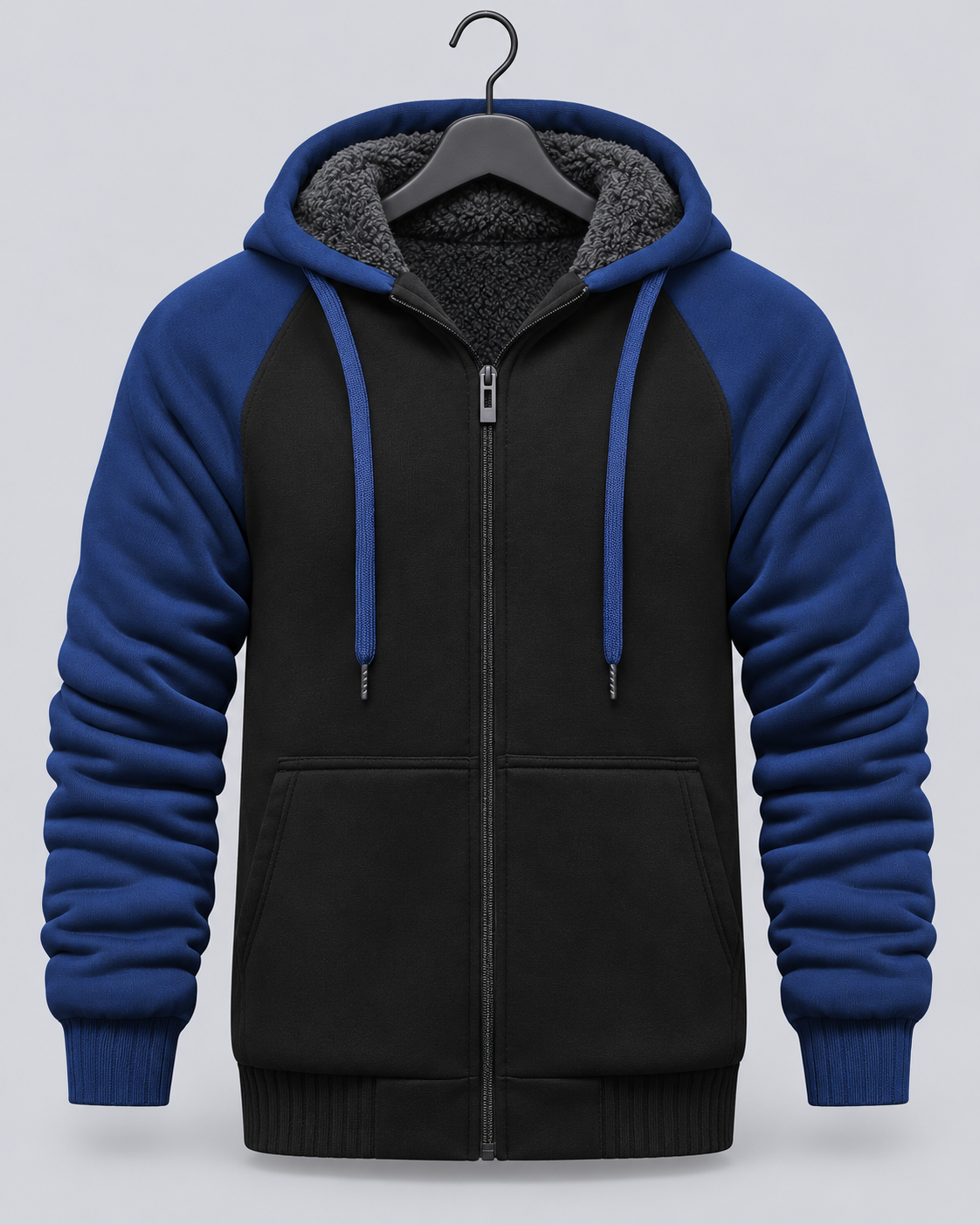 Men's Fleece-Lined Color Block Hoodie | Zip-Up Sweatshirt for Winter