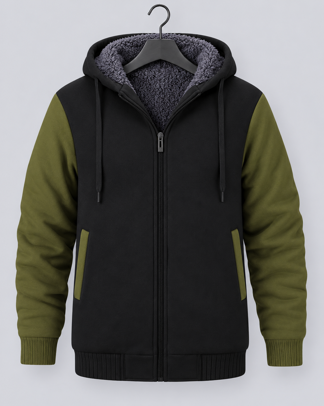 Men's Fleece-Lined Color Block Hoodie | Zip-Up Sweatshirt for Winter