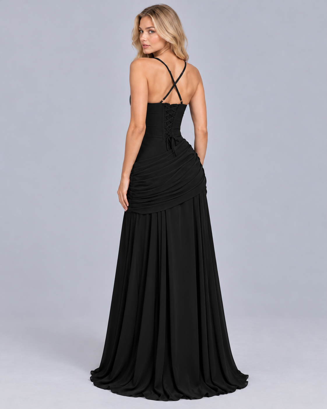 Women's Corset Maxi Dress with Draped Hip