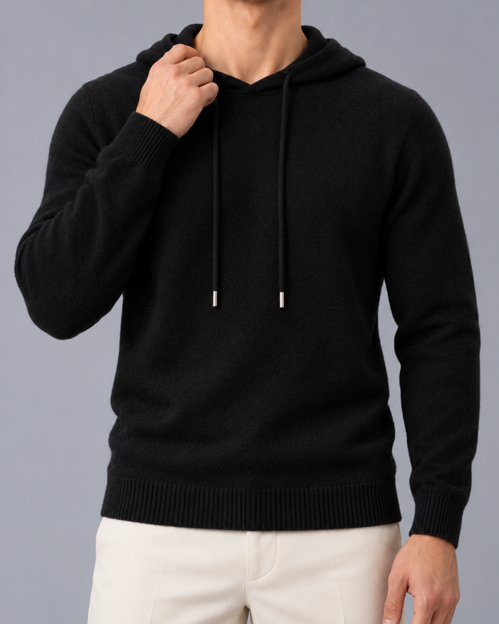 Men's Wool Knit Hoodie – Drawstring Hood, Regular Fit