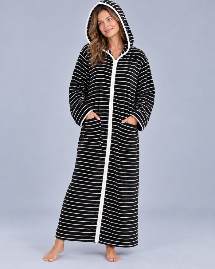 Women's Fleece Hooded Zip-Up Dressing Gown