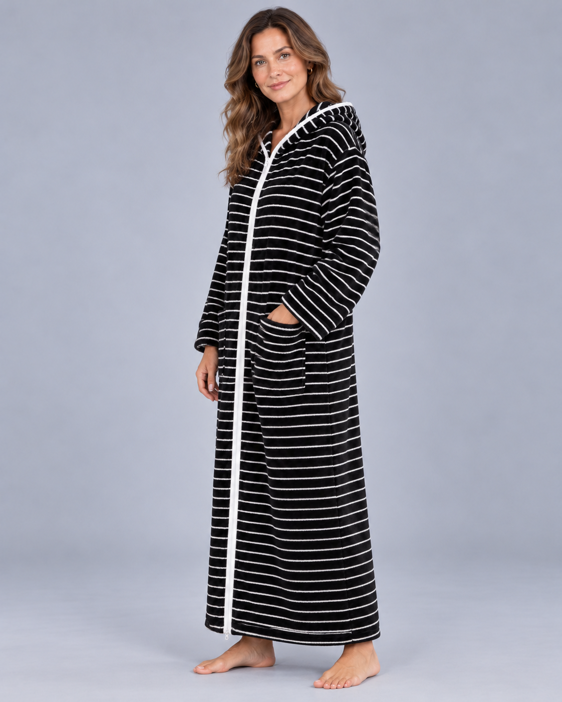 Women's Fleece Hooded Zip-Up Dressing Gown