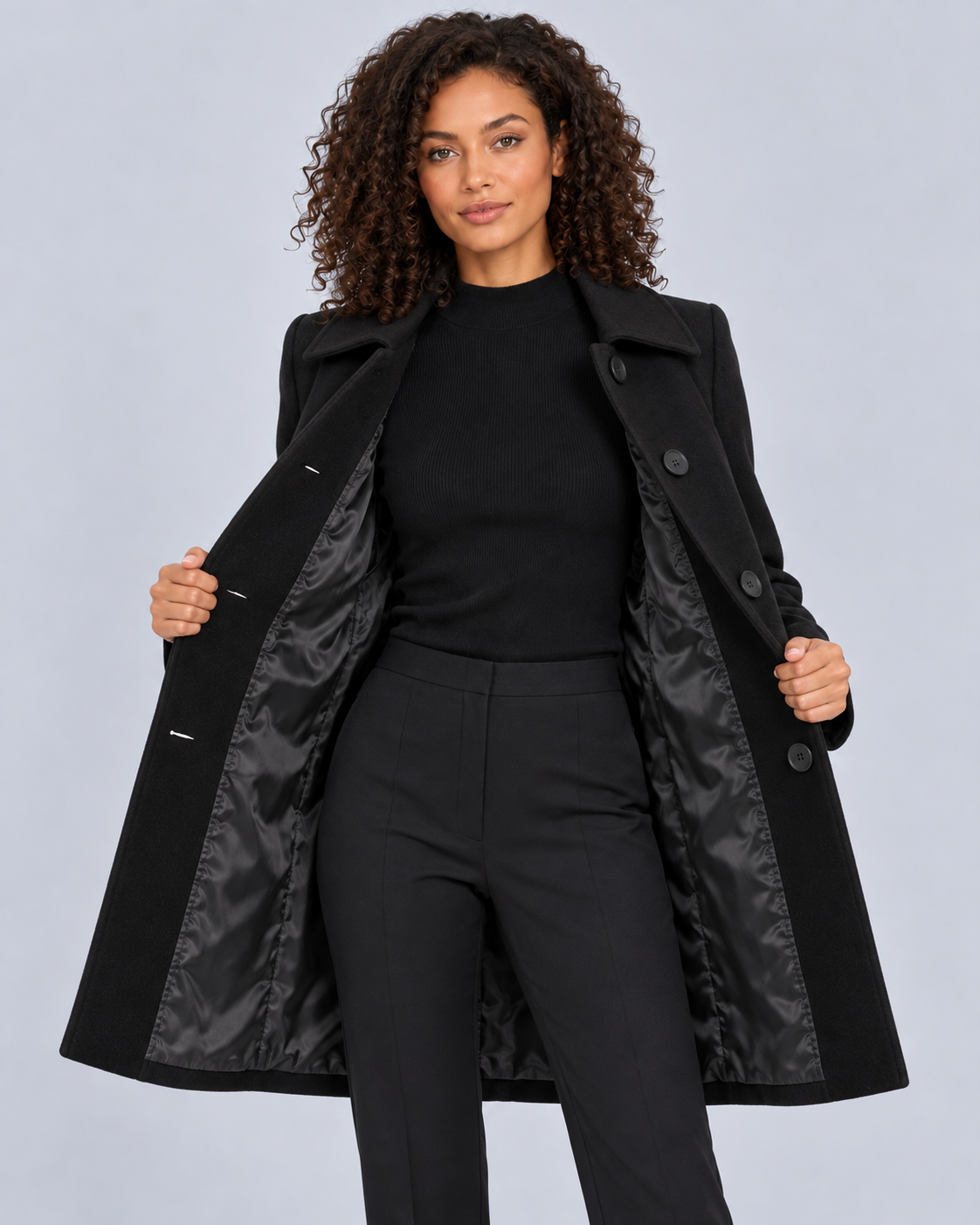 Women's Wool Fit-and-Flare Coat | Notch Lapel Mid-Length Coat