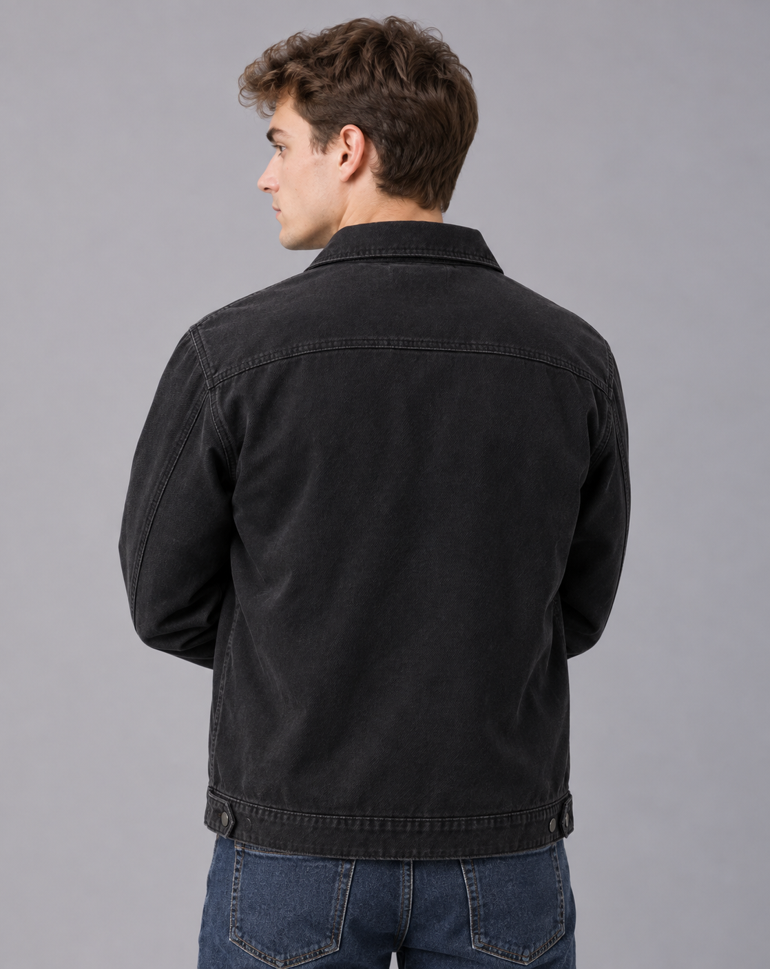 Men's Workwear Jacket in Cotton Blend – Zip Front, Point Collar, Angled Pockets, Relaxed Fit