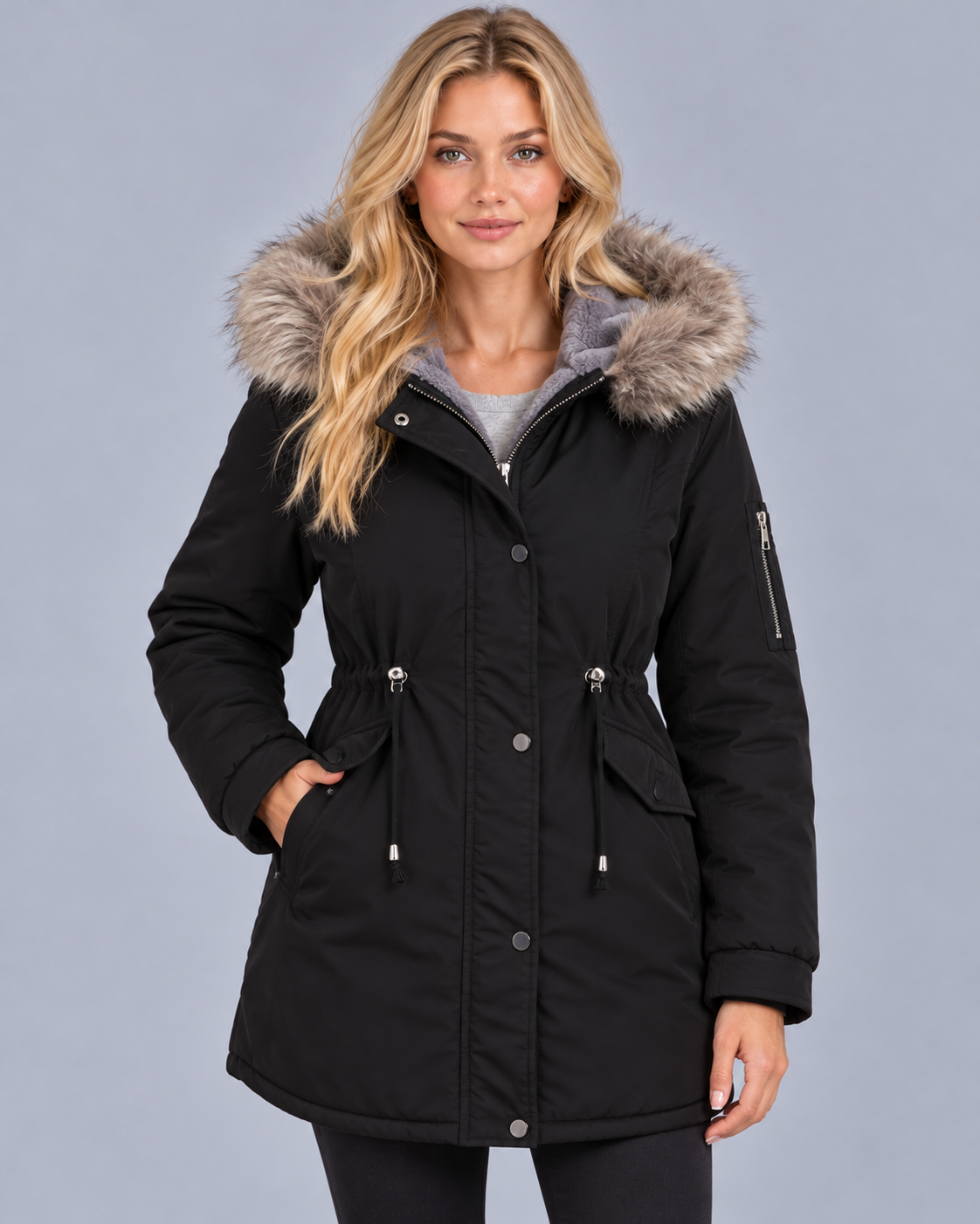 Women's Winter Parka with Faux Fur Hood