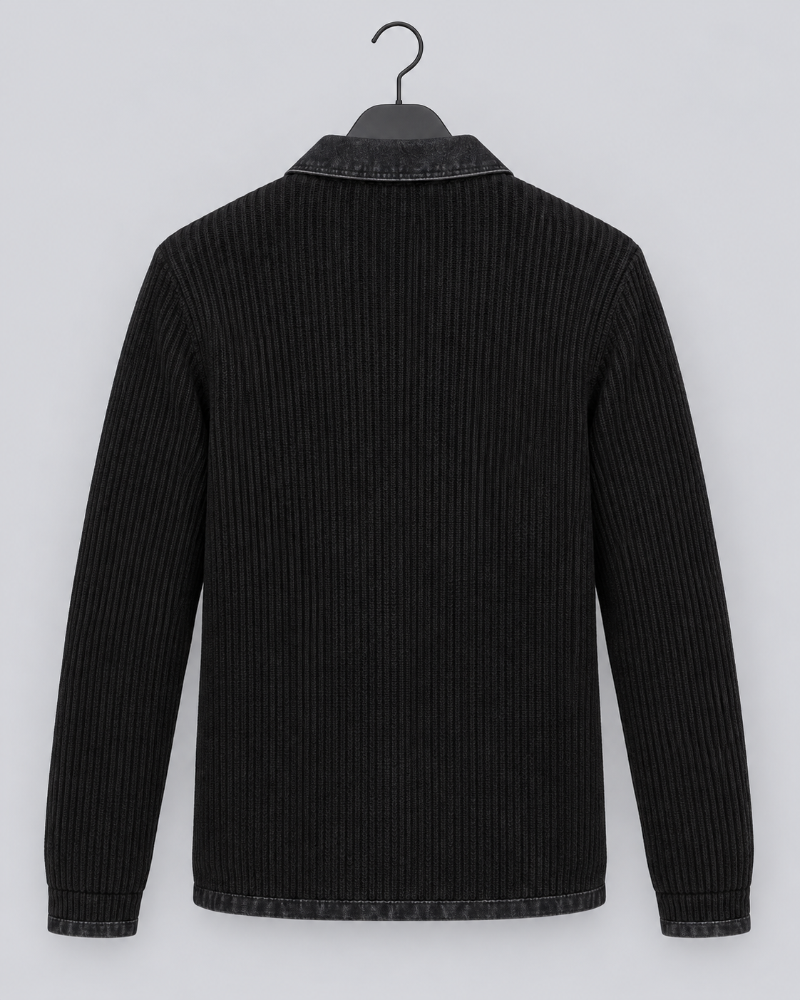 Men's Wool Knit Cardigan | Denim-Style Contrast Trim Jacket