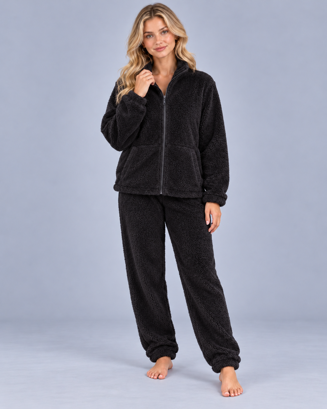 Women's Sherpa Fleece Zip-Up Loungewear Set