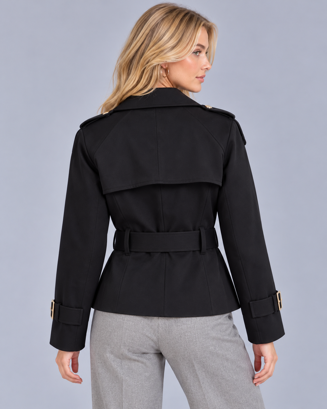 Women's Belted Trench Coat with Epaulettes