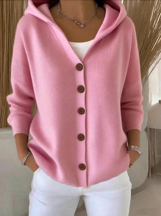 Women's Hooded Button Front Cardigan – Soft Knit, Relaxed Fit