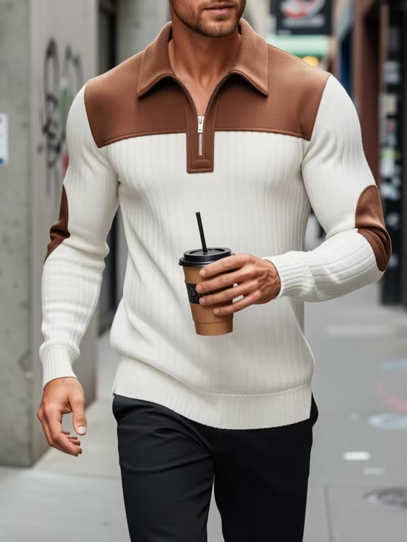 Mens Jacquard Knit Zip-neck Sweater Shirt