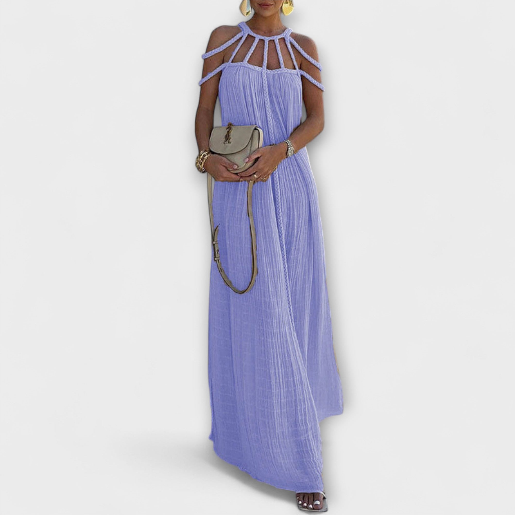 Chic Maxi Dress Made From Blend With Draped Straps