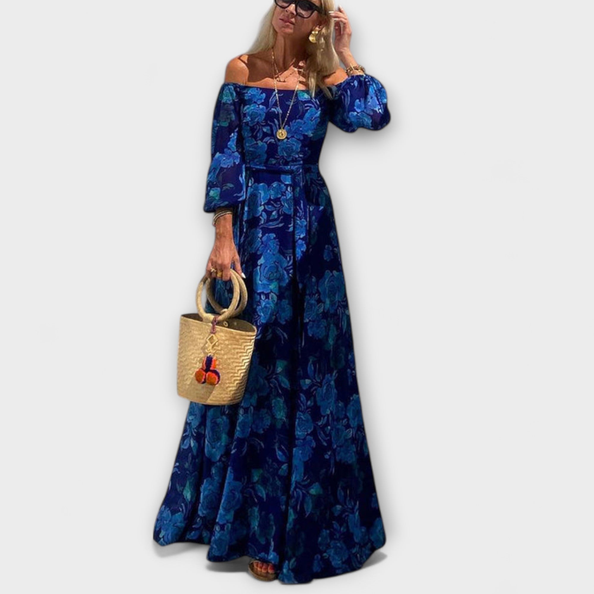 Floral Off-Shoulder Smocked Maxi Dress For Vacation