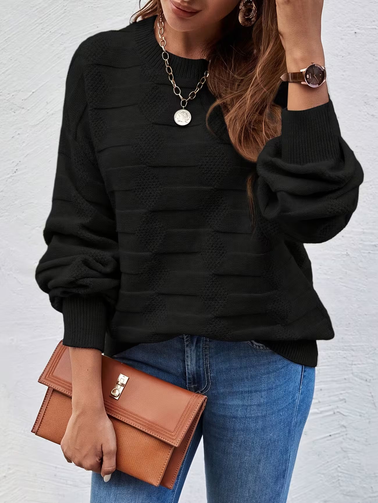 Women's Casual Crew Neck Long Sleeve Sweater Shirt