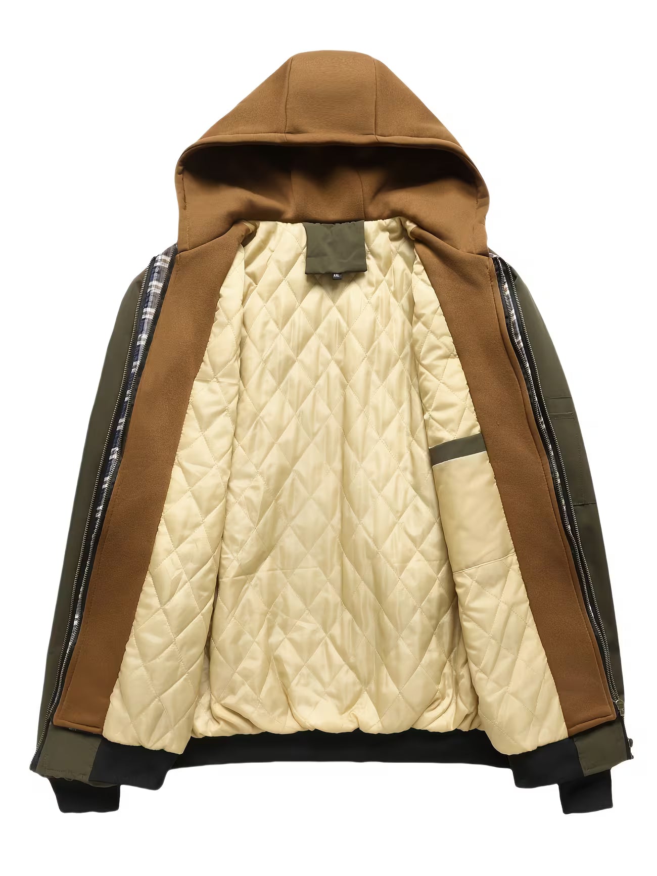 Men's Plaid Hooded Zip-up Jacket Outerwear