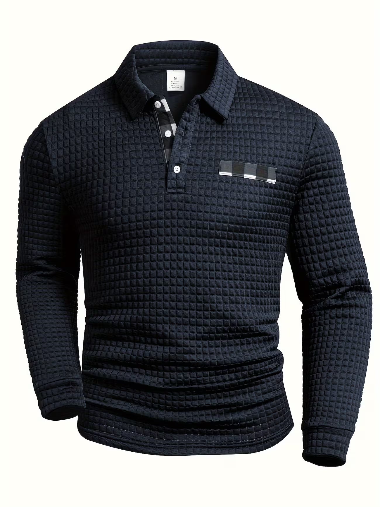 Men's Textured Grid Print Long Sleeve Lapel Shirt