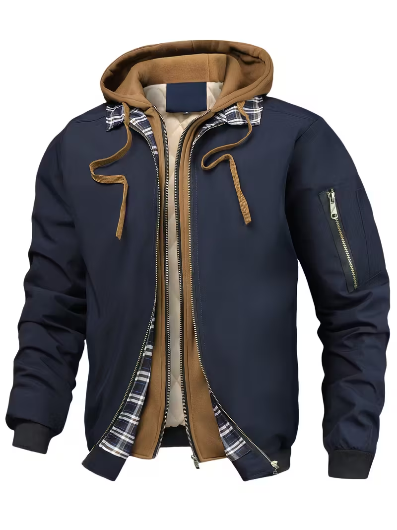 Men's Plaid Hooded Zip-up Jacket Outerwear
