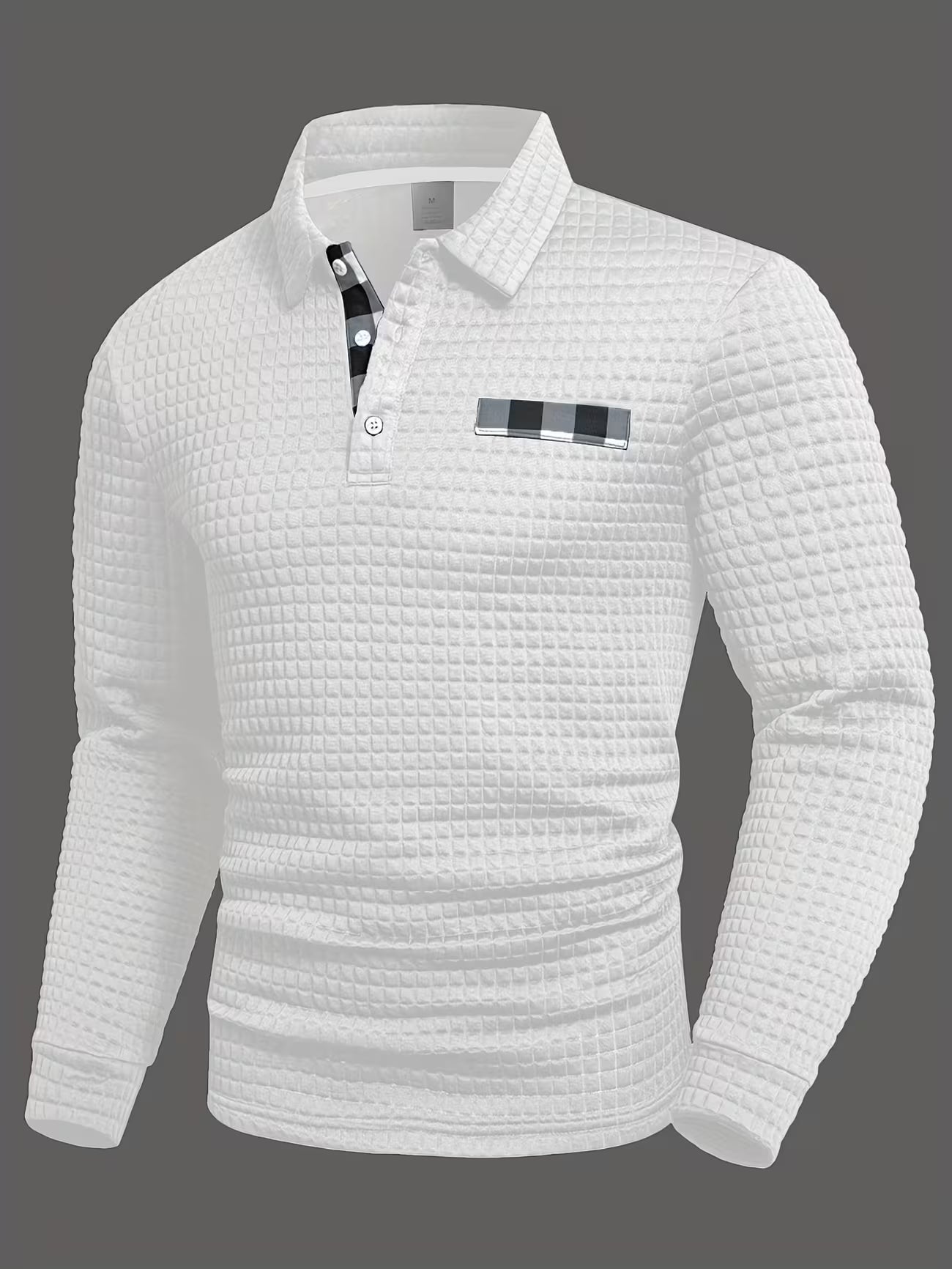 Men's Textured Grid Print Long Sleeve Lapel Shirt