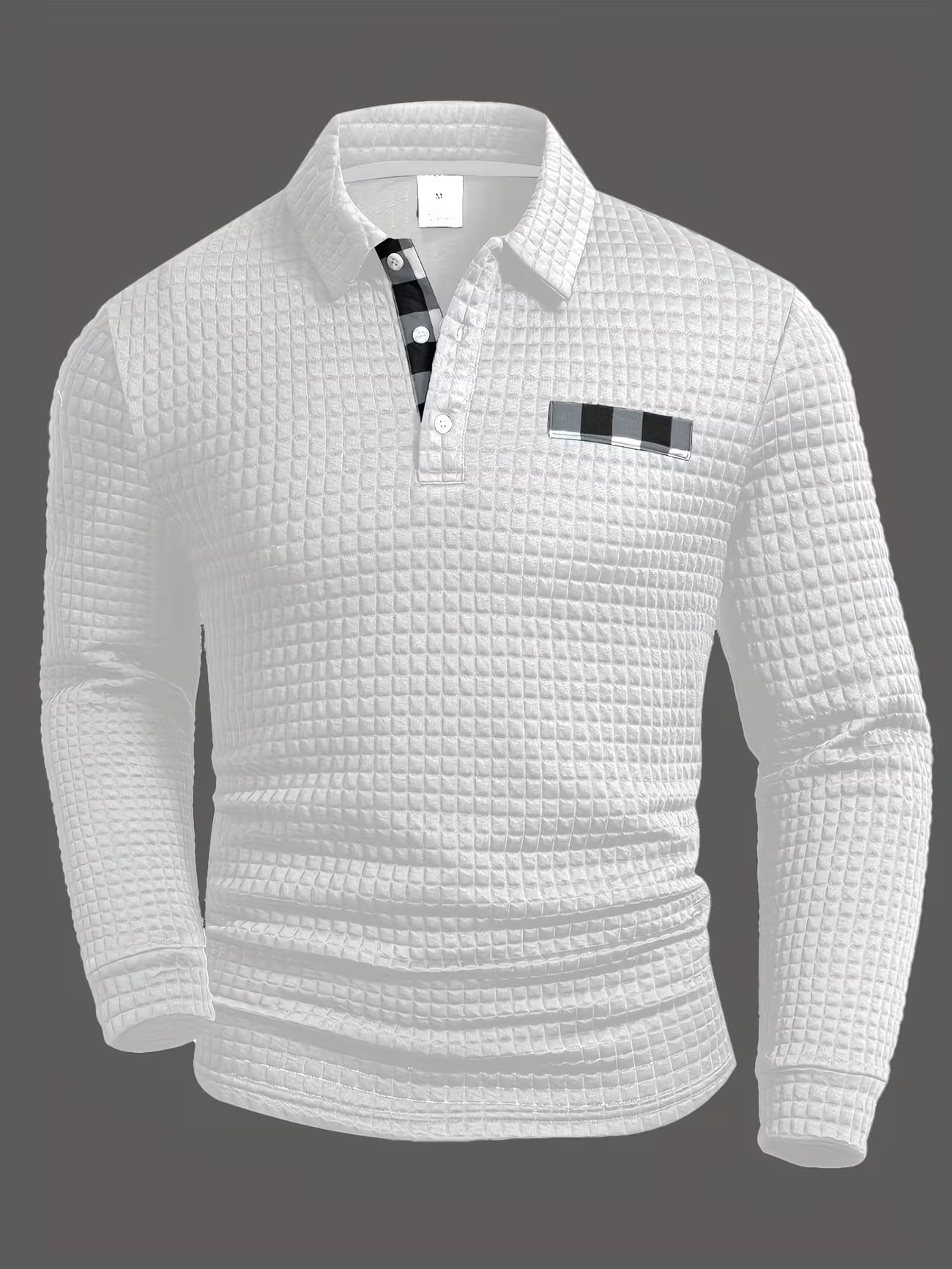 Men's Textured Grid Print Long Sleeve Lapel Shirt