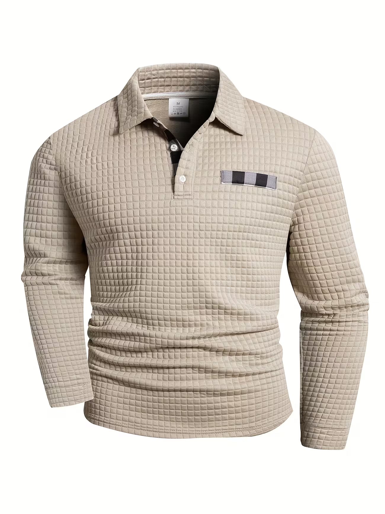 Men's Textured Grid Print Long Sleeve Lapel Shirt