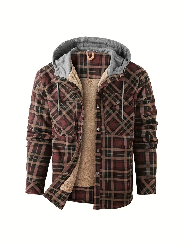 Men's Check Hooded Shirt Jacket – Fleece Lined, Relaxed Fit