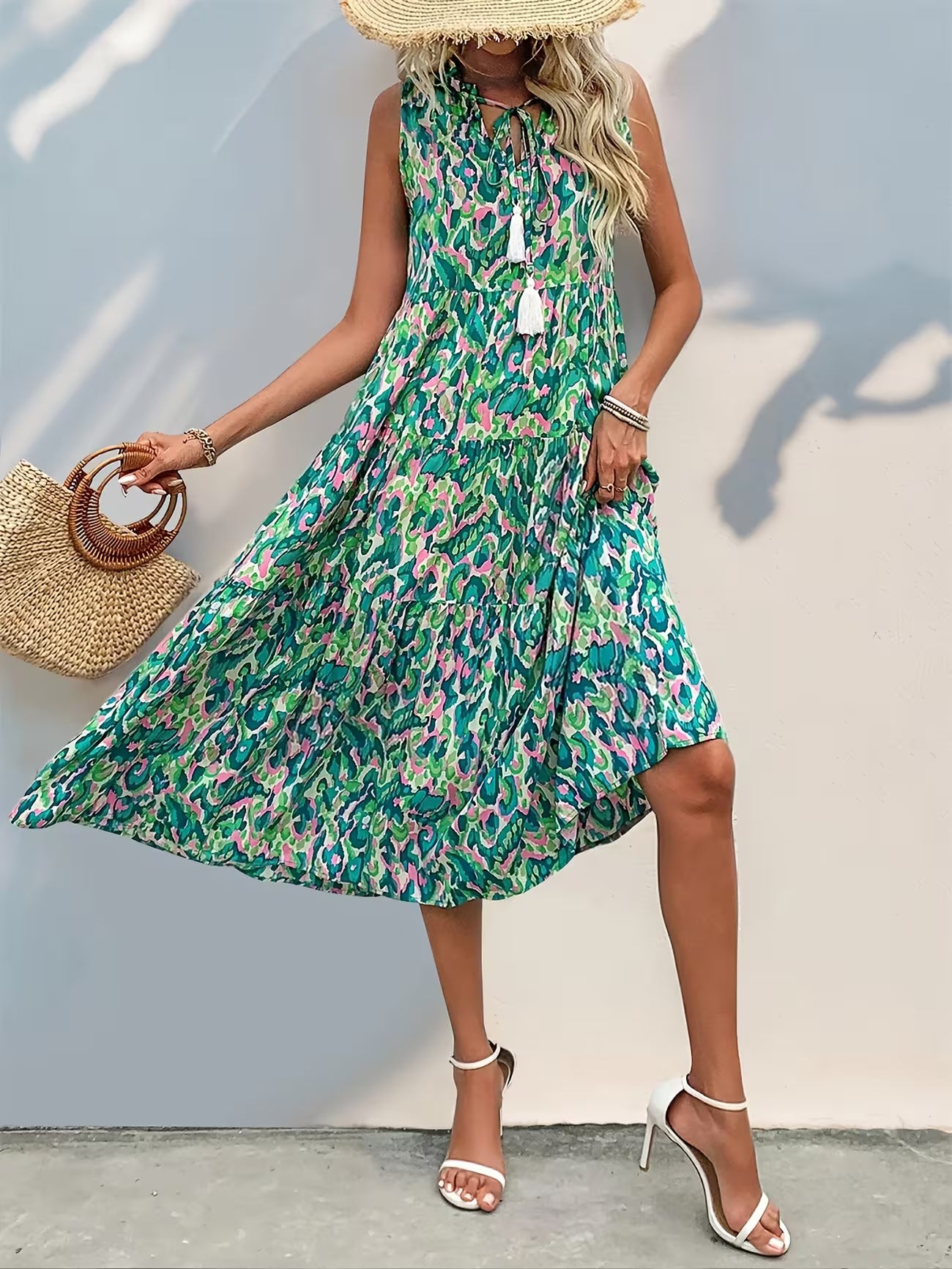 Women's Sleeveless Bohemian Fringe Tie Dress