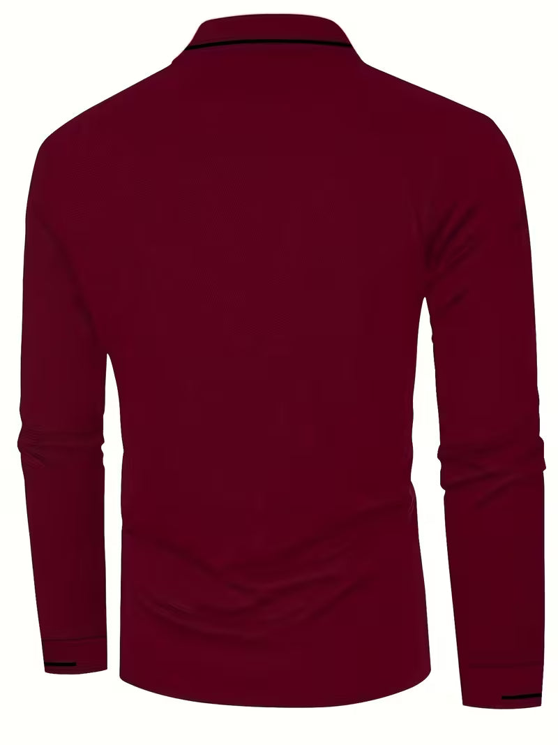Men's Long Sleeve Rib-detail Stretch Golf Shirt