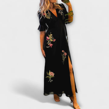 Elegant Navy Blue Dress With Floral