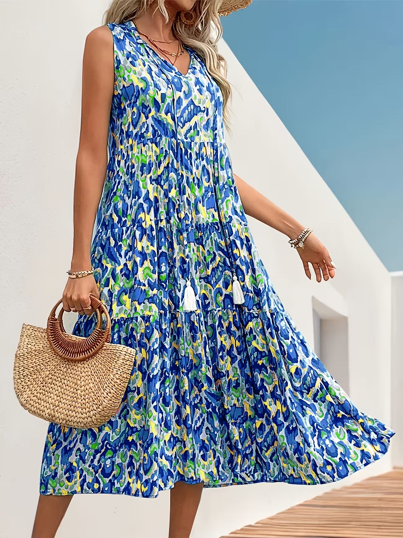 Women's Sleeveless Bohemian Fringe Tie Dress