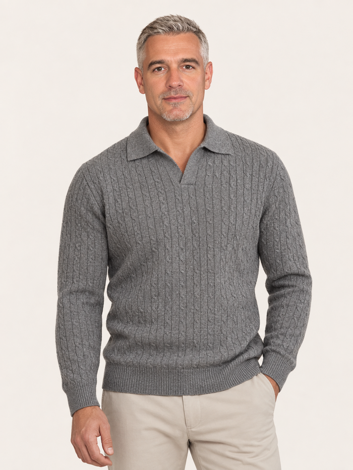 Men's Knitted Polo Jumper – Cable Knit, Johnny Collar