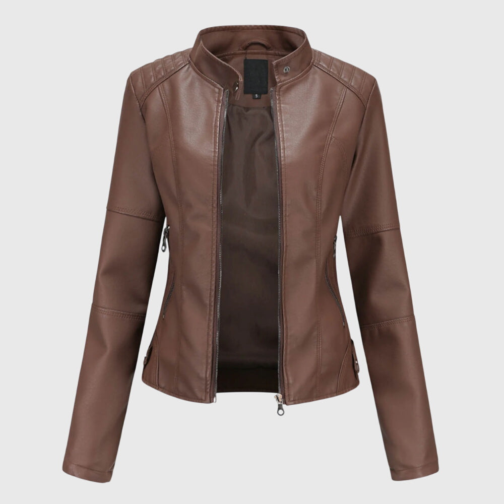 Women's Faux Leather Biker Jacket – Cropped Zip Up, Tailored Fit