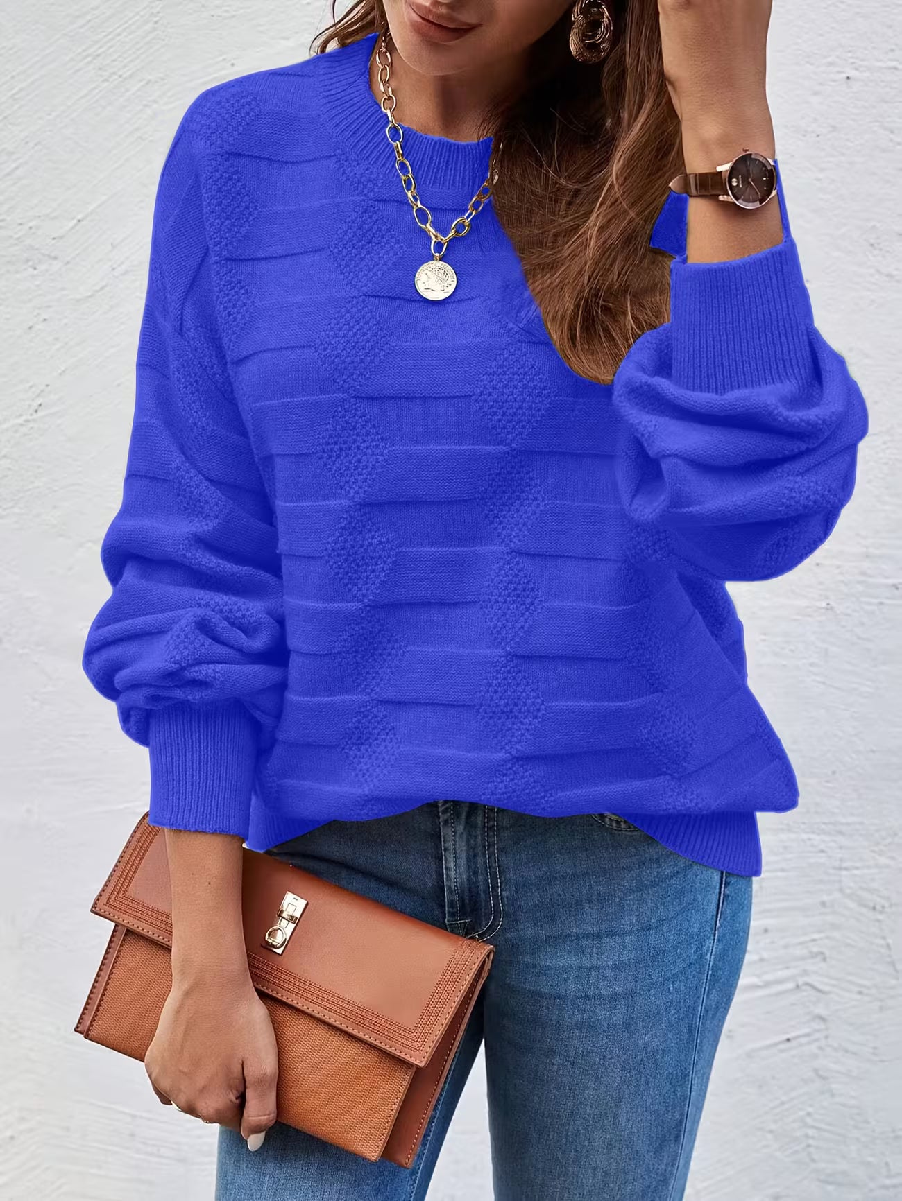 Women's Casual Crew Neck Long Sleeve Sweater Shirt