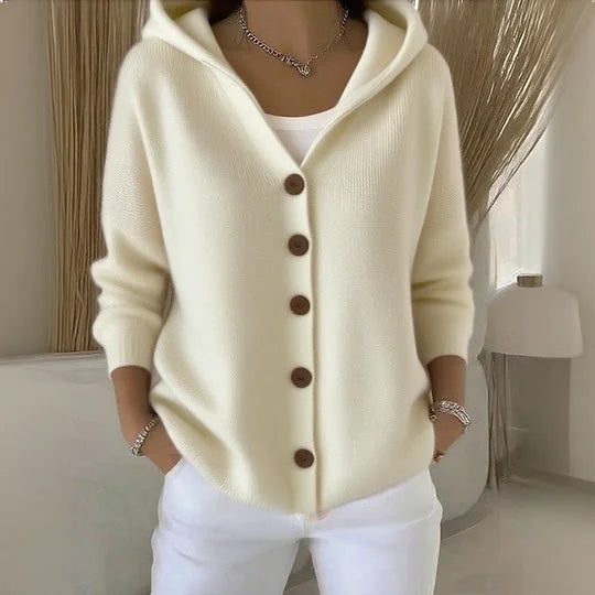 Women Hooded Knit Button-Front Cardigan