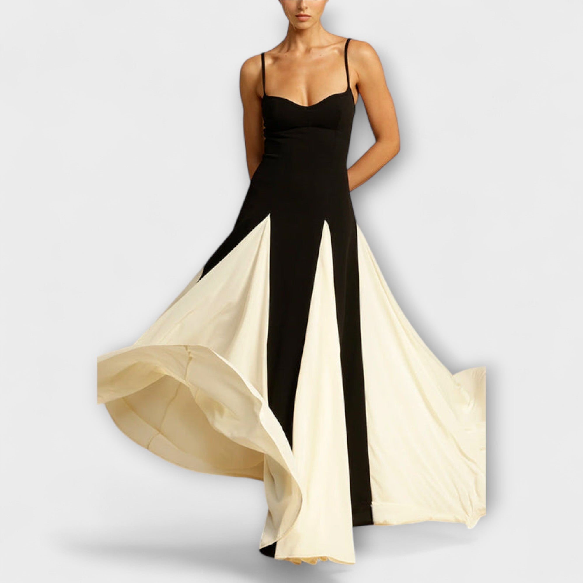 Classic Elegance A-Line Maxi Dress With Tulle Panels