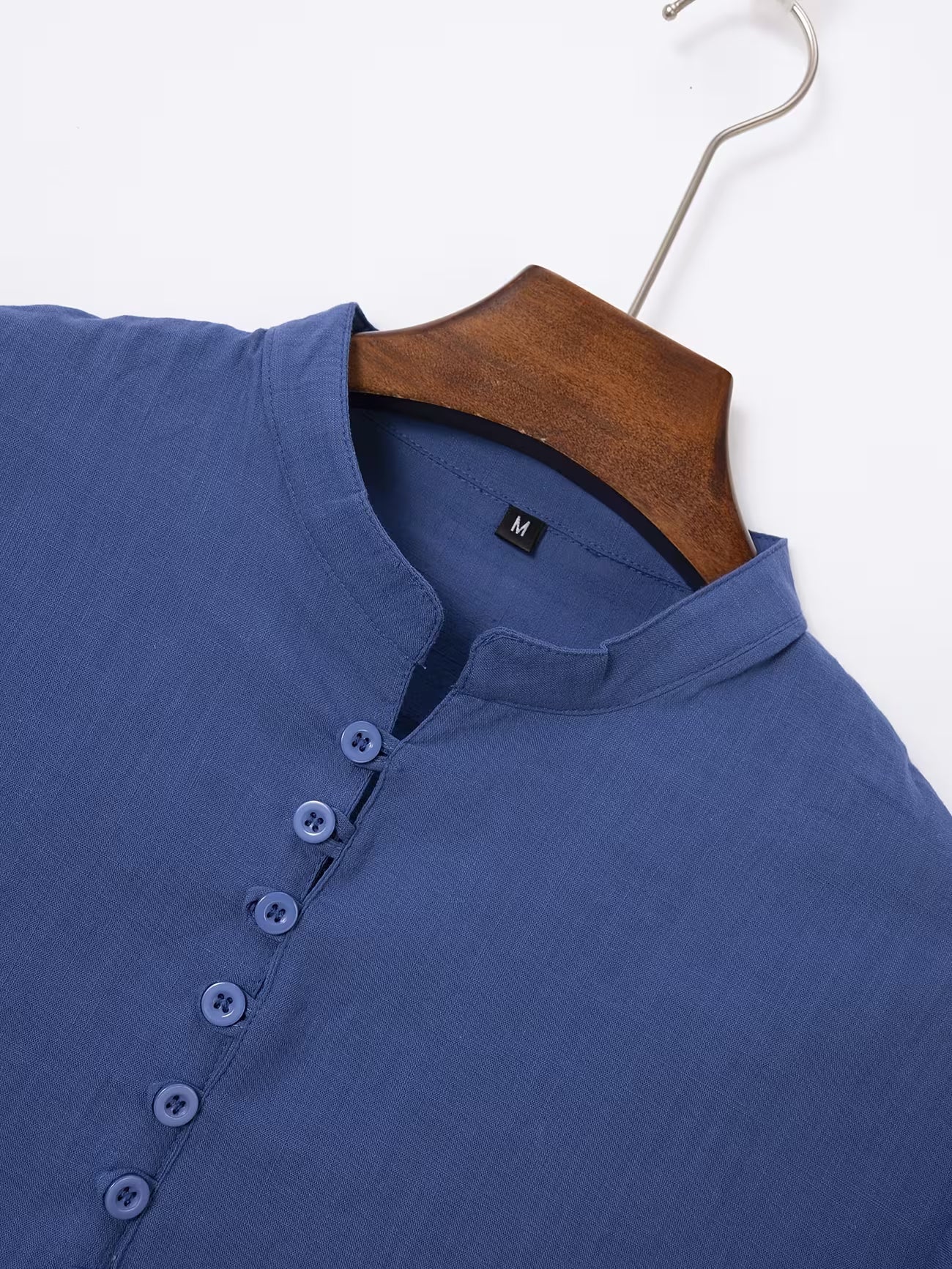 Mens Linen Stand Collar Short Sleeve Shirt