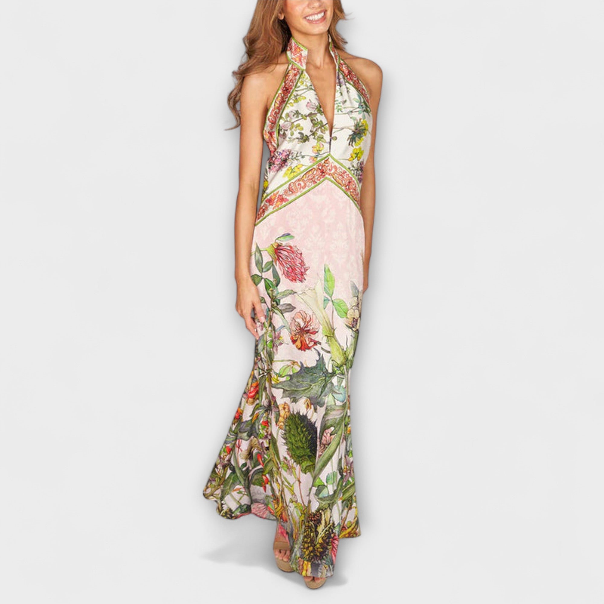 Floral Pattern Sleeveless Open Back Maxi Dress