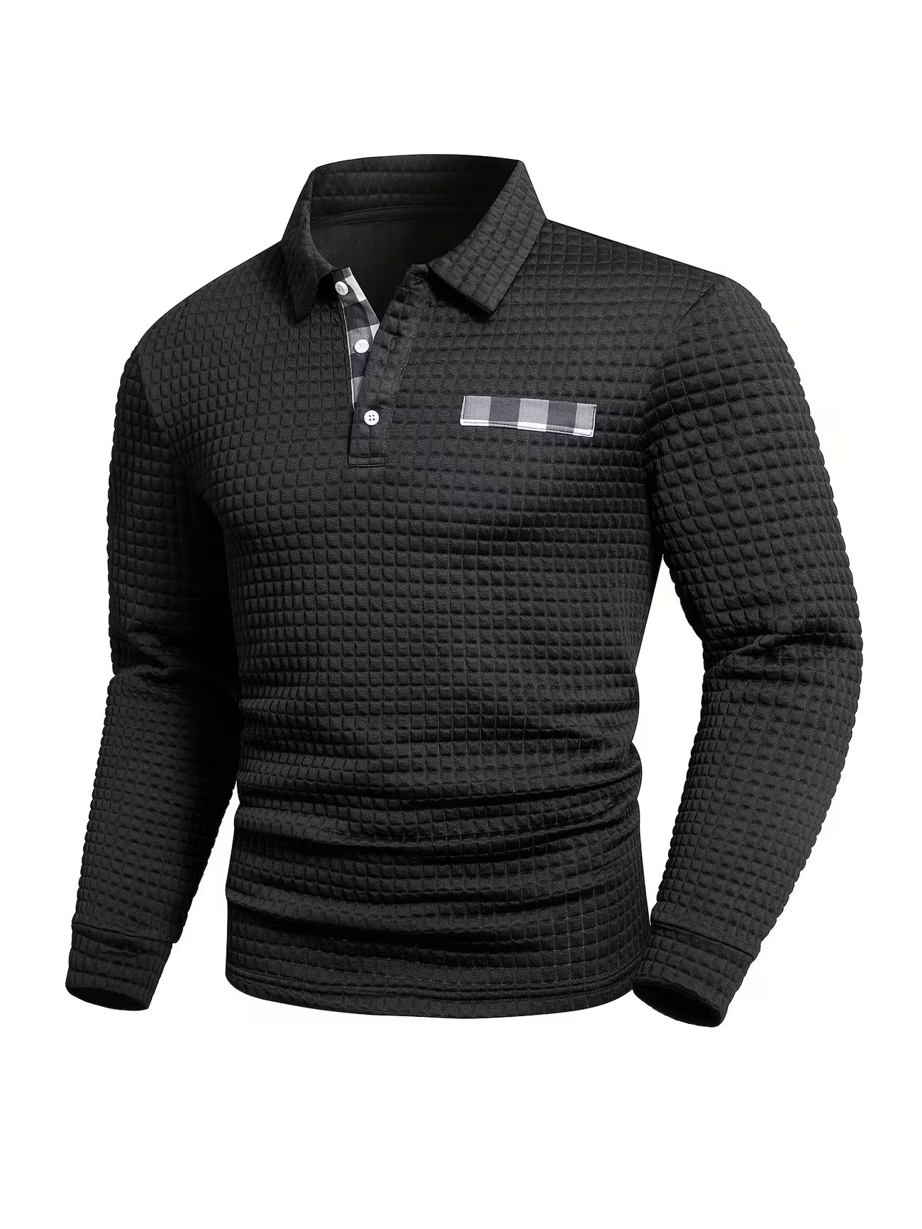 Men's Textured Grid Print Long Sleeve Lapel Shirt