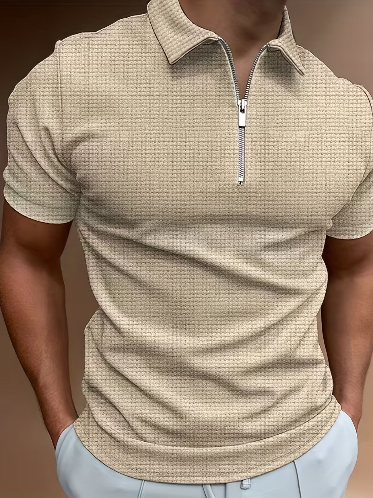 Mens Short Sleeve Zip Front Casual Shirt