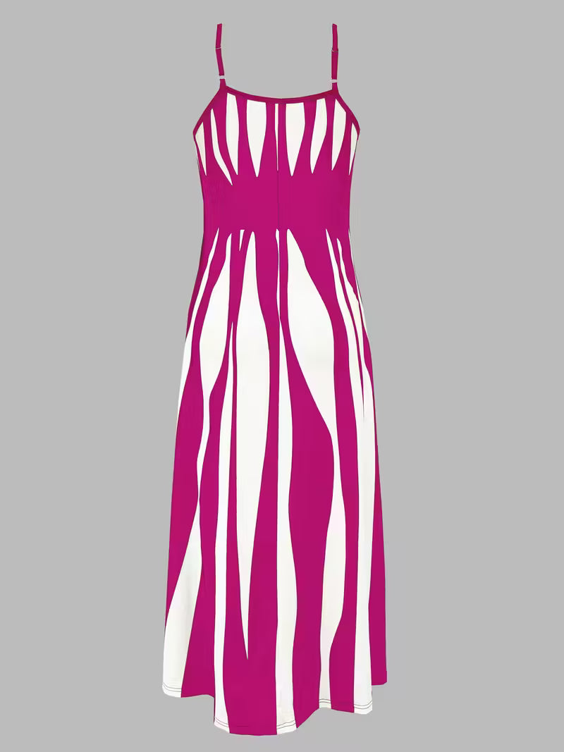 Women's Printed V-neck Slip Dress With Slim Straps