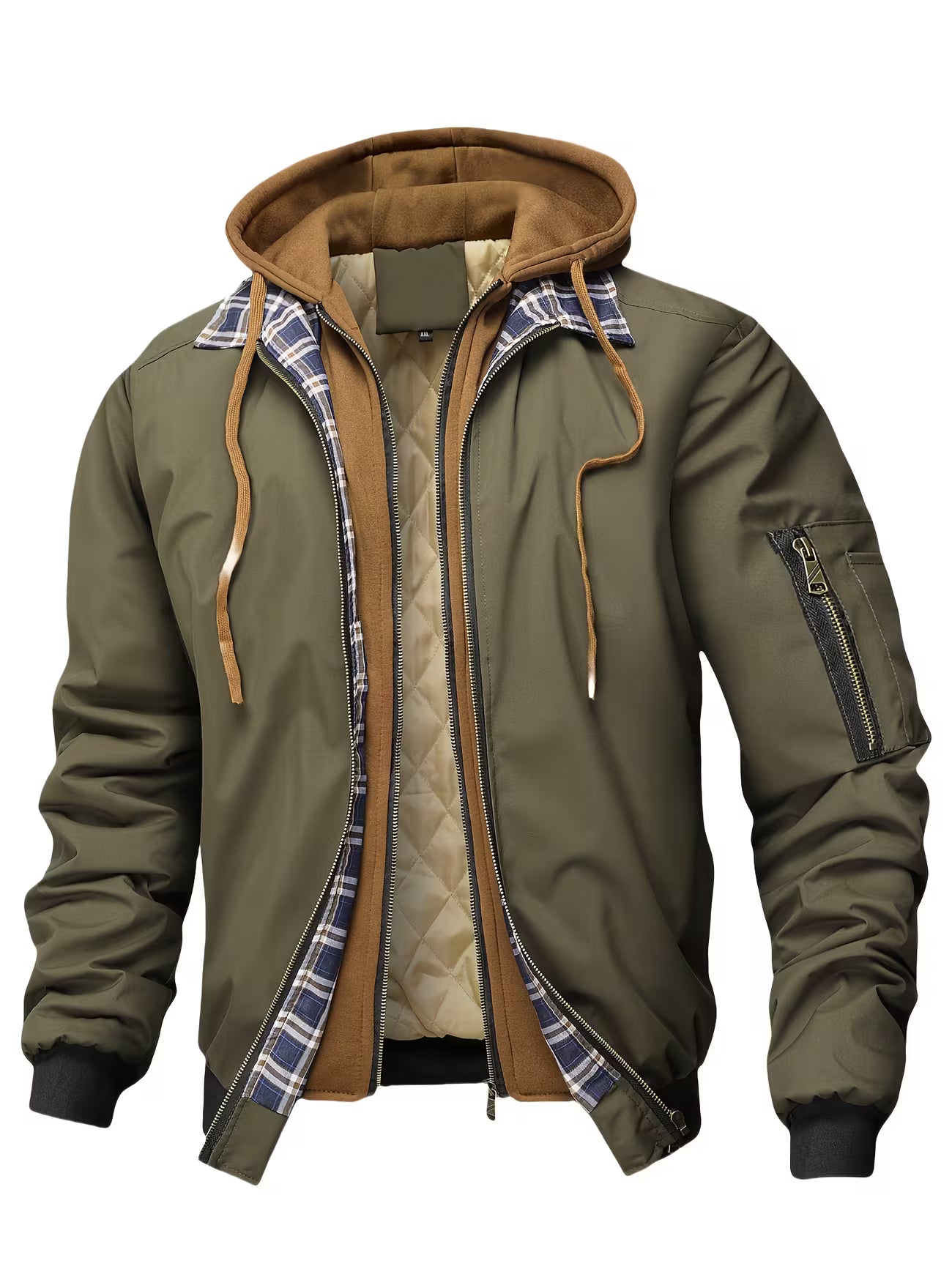 Men's Plaid Hooded Zip-up Jacket Outerwear