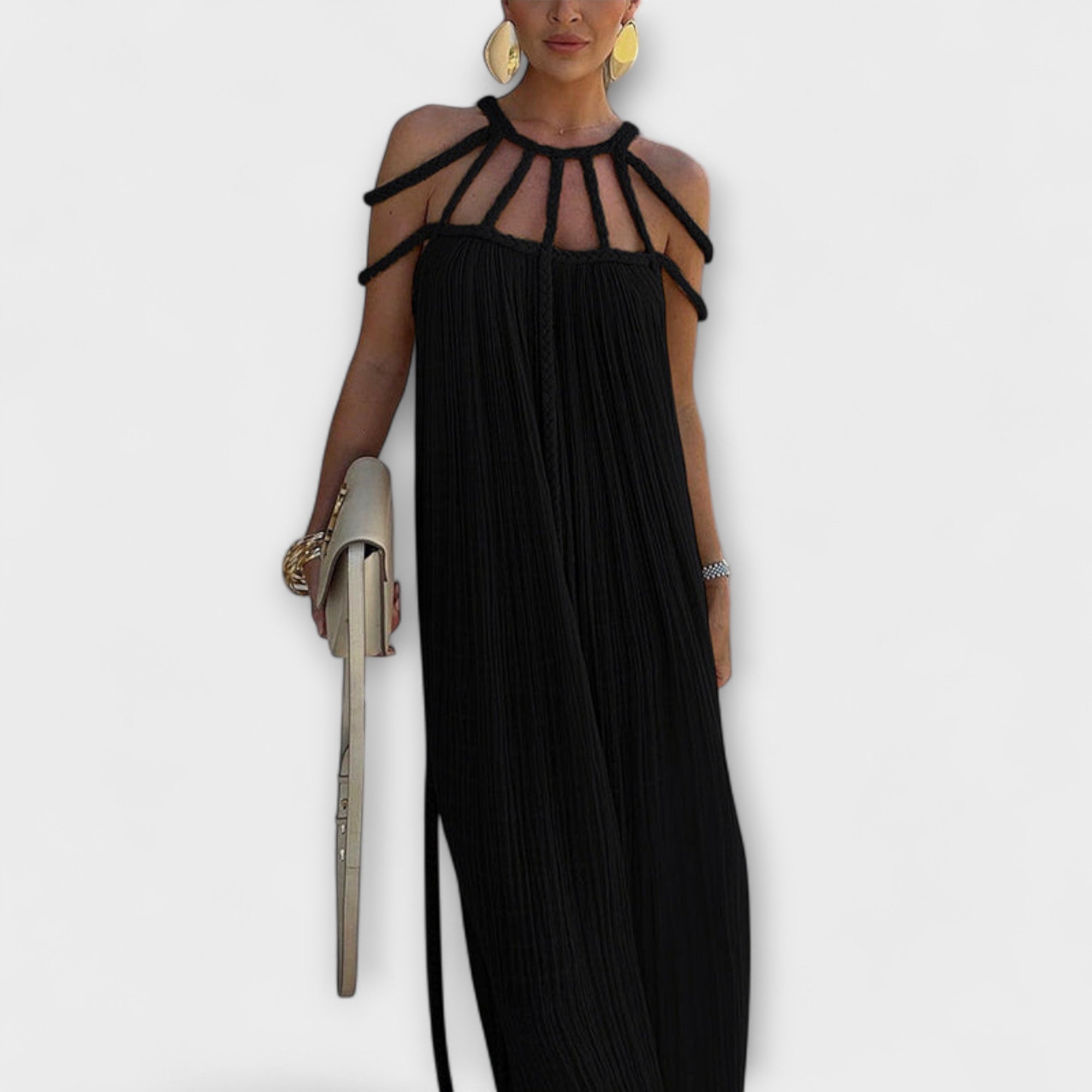 Chic Maxi Dress Made From Blend With Draped Straps