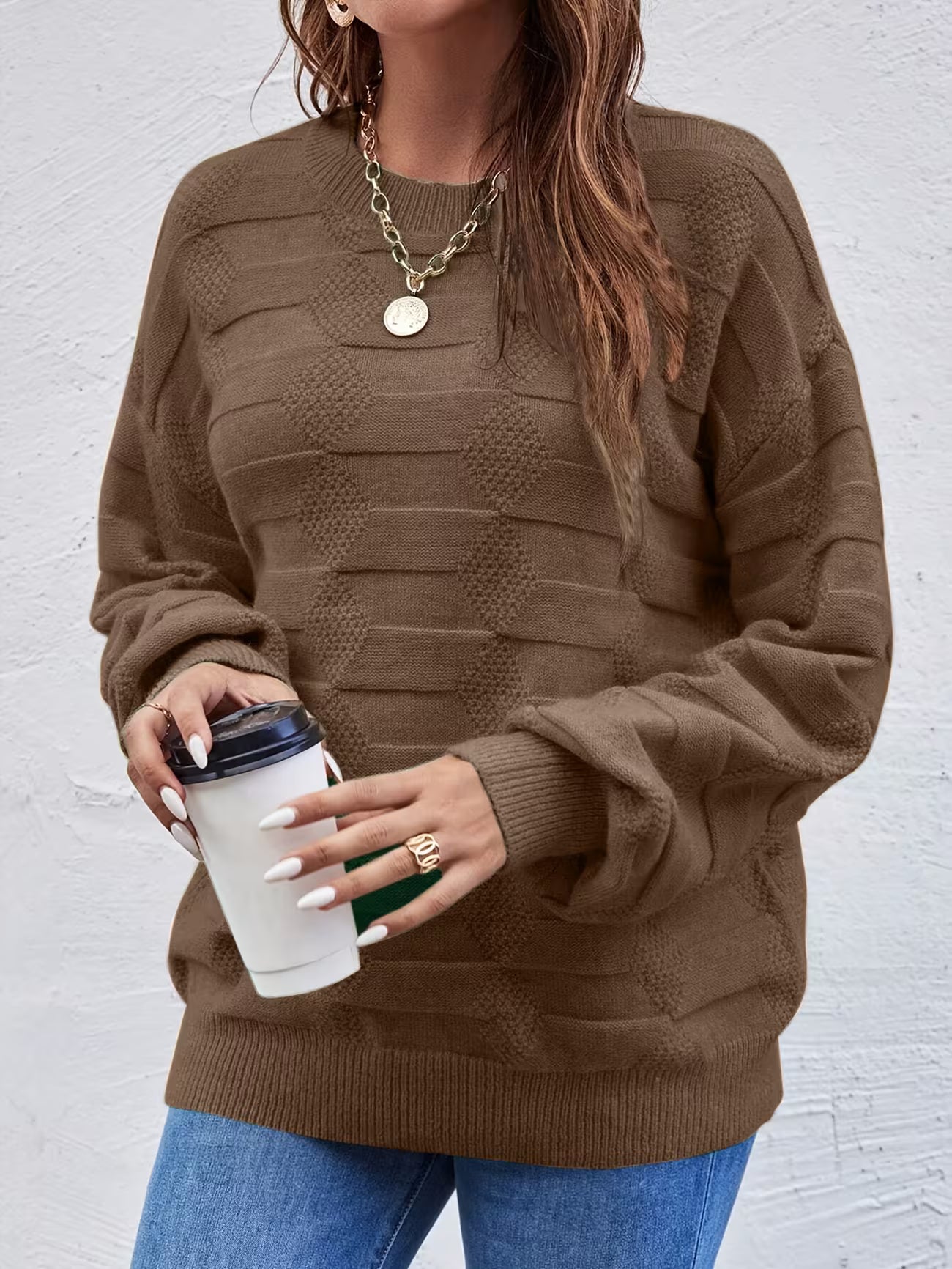 Women's Casual Crew Neck Long Sleeve Sweater Shirt