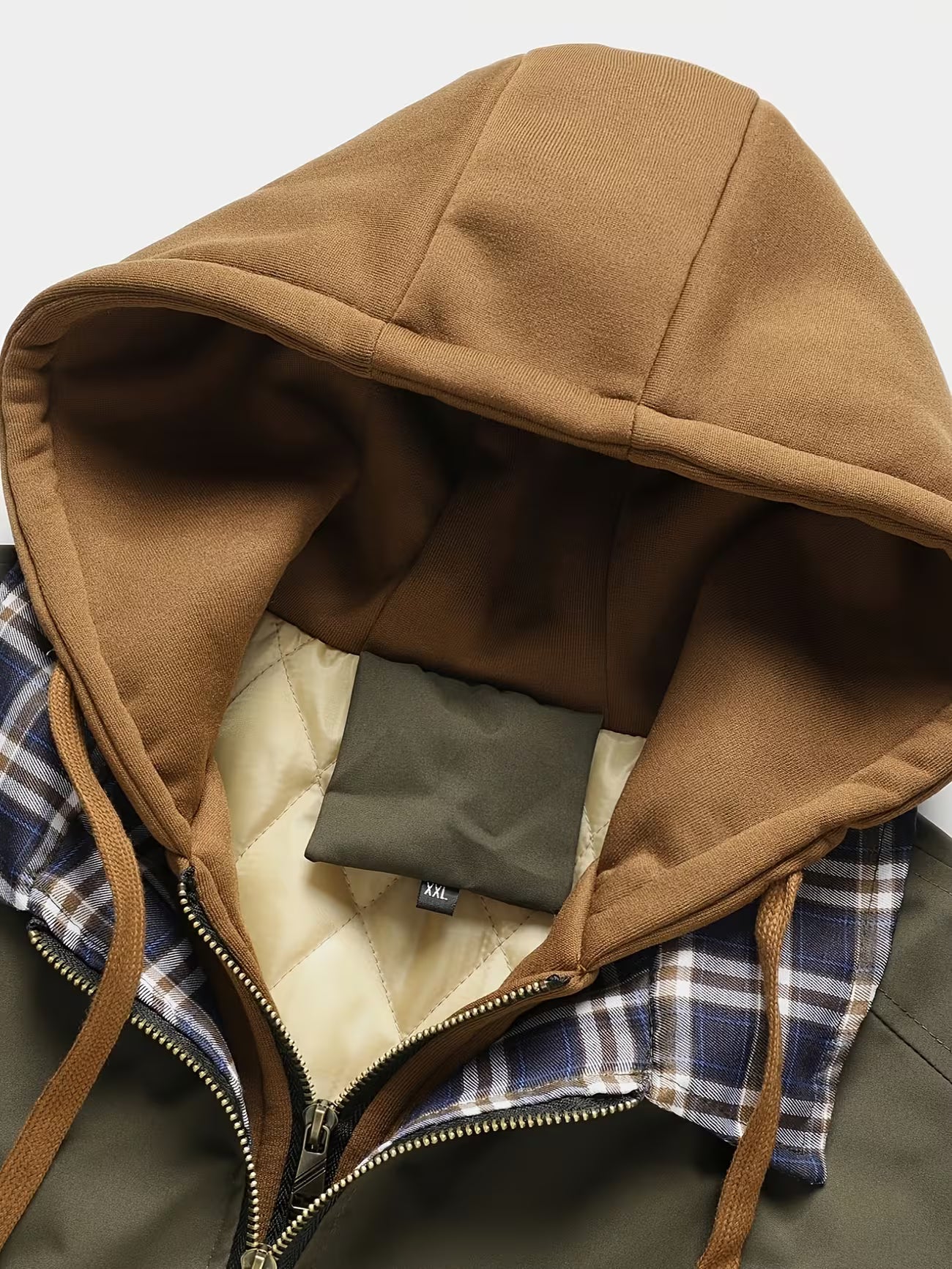 Men's Plaid Hooded Zip-up Jacket Outerwear