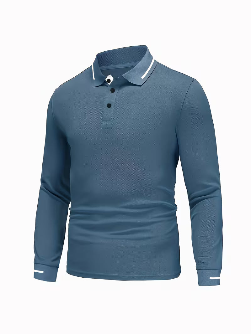 Men's Long Sleeve Rib-detail Stretch Golf Shirt