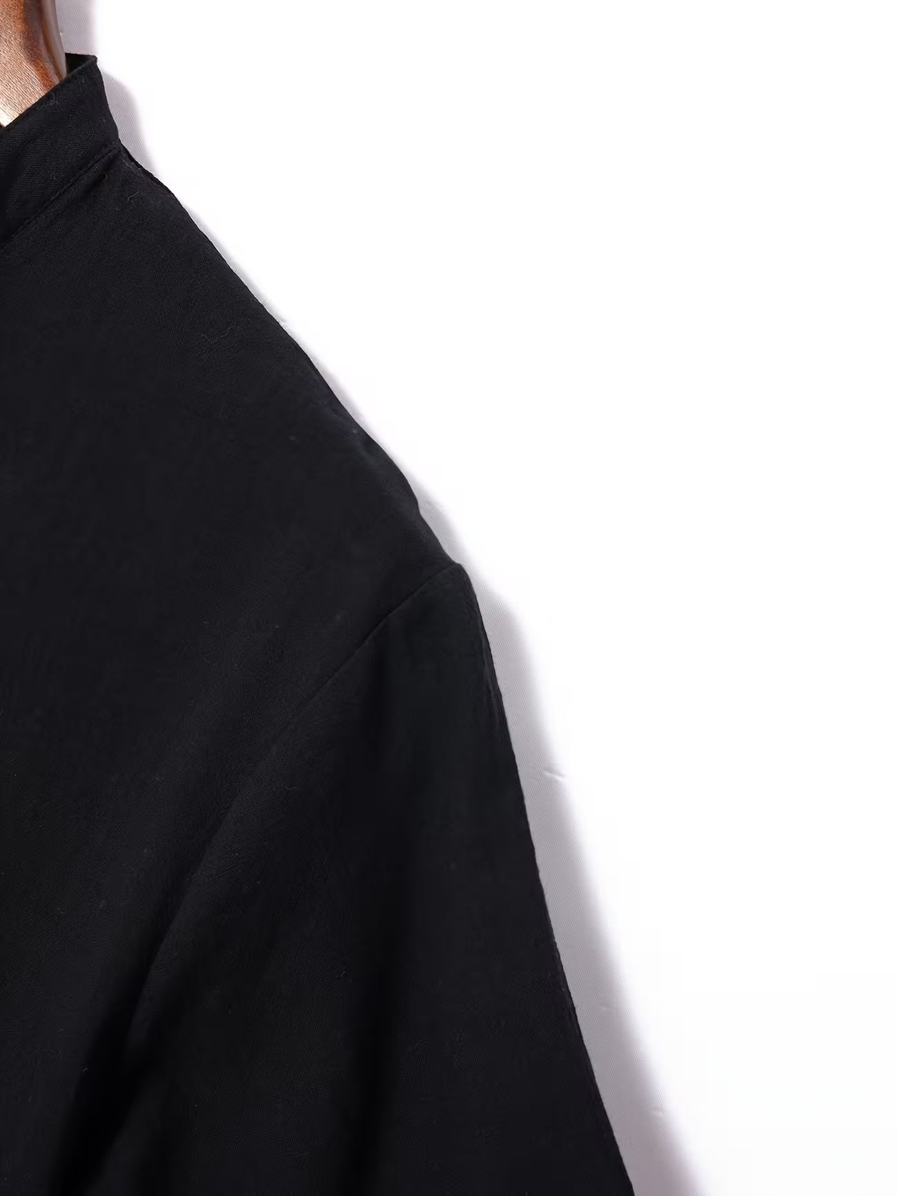 Mens Linen Stand Collar Short Sleeve Shirt