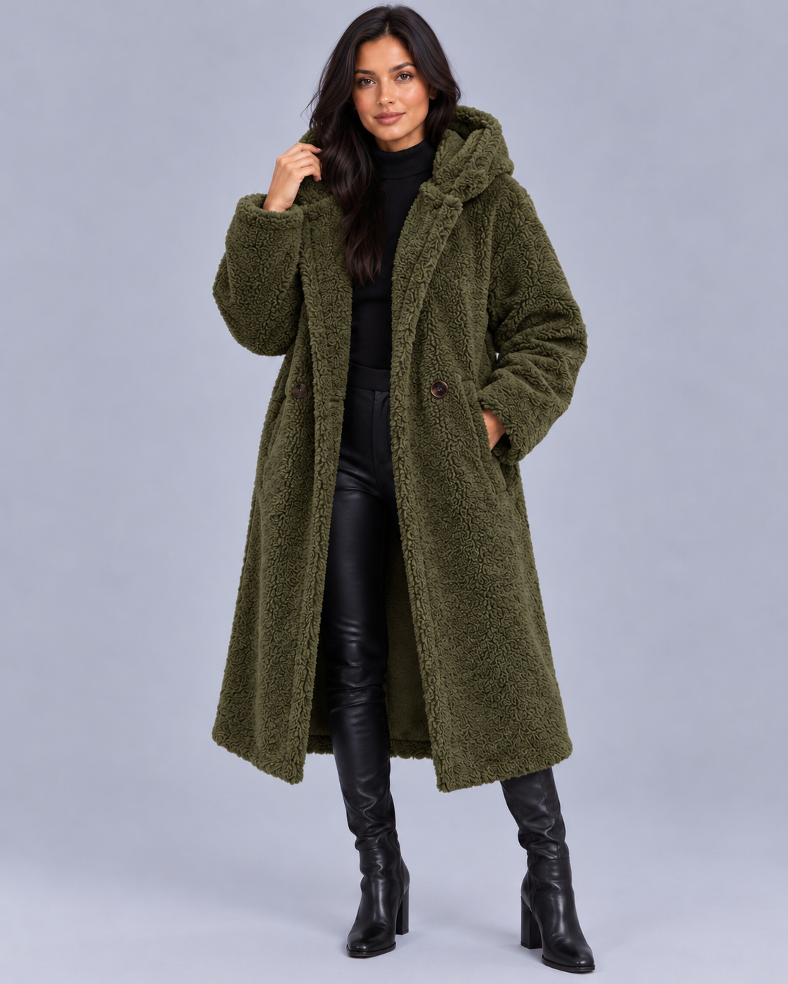 Women's Oversized Longline Hooded Teddy Coat