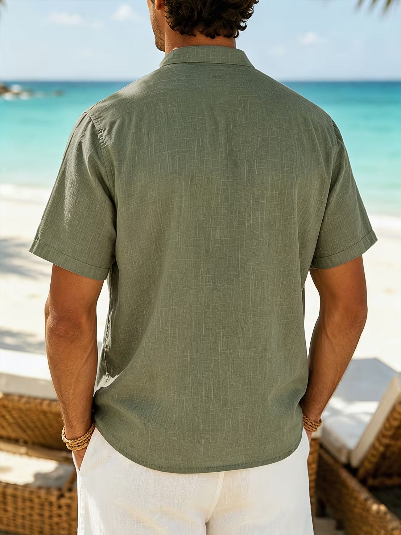 Men's Cotton Stand Collar Button Shirt