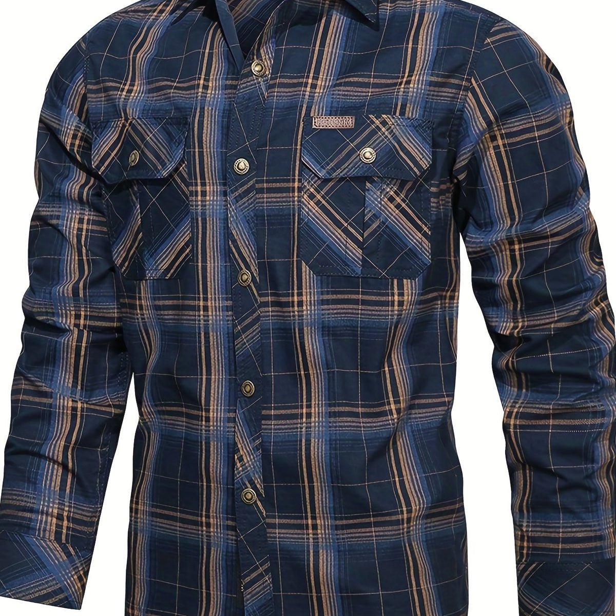 Men's Check Shirt Long Sleeve – Casual Checked Shirt with Two Flap Chest Pockets