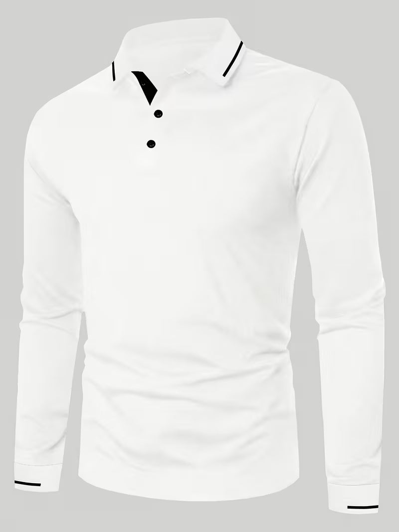 Men's Long Sleeve Rib-detail Stretch Golf Shirt